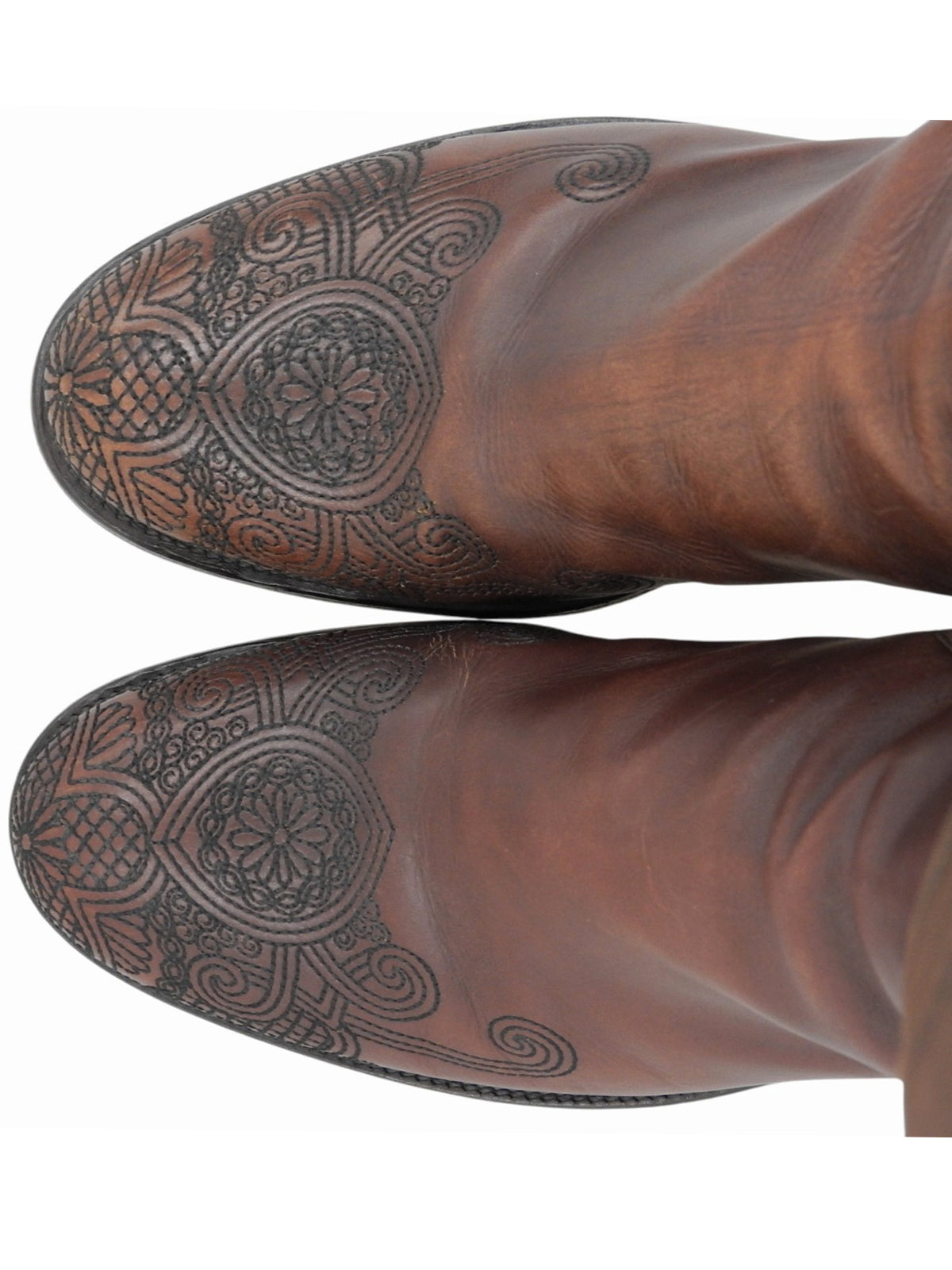 Brown Embroidered Long Boots