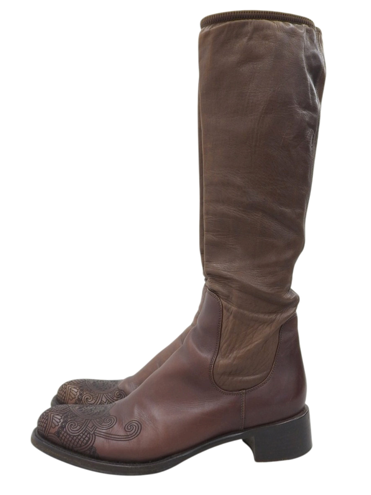 Brown Embroidered Long Boots