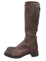 Brown Embroidered Long Boots