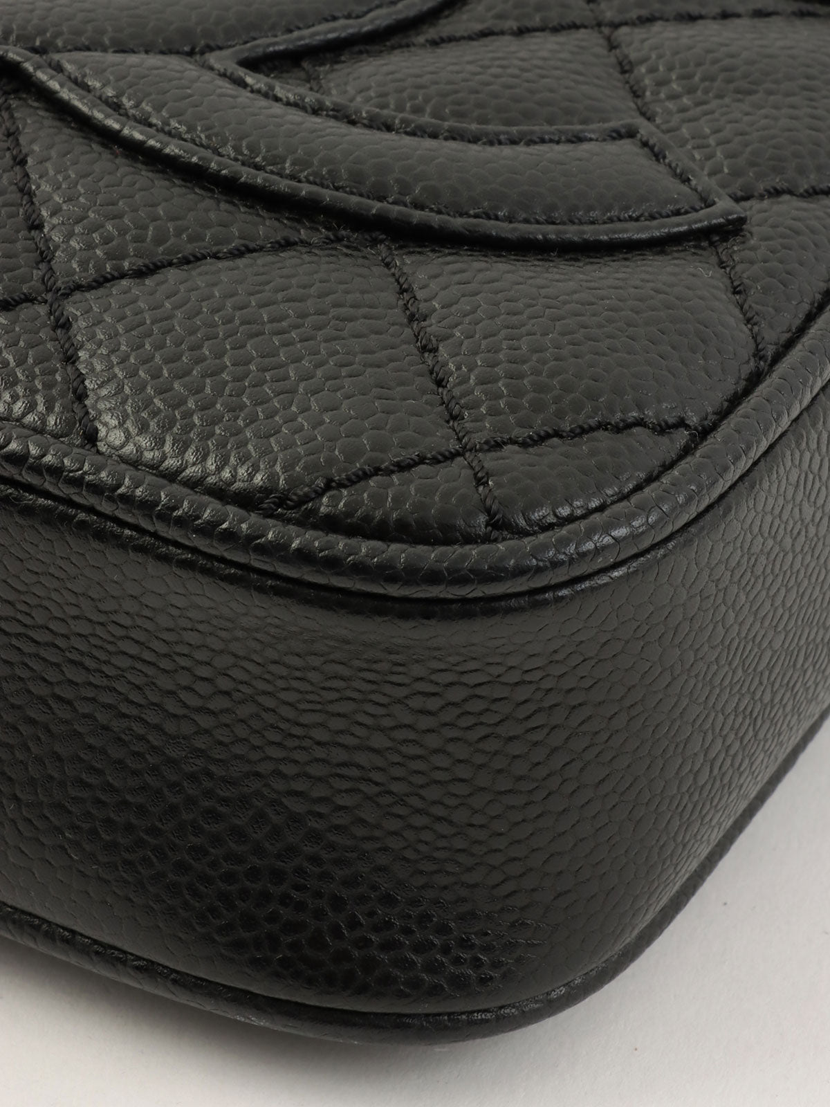 2005 Caviar Skin CC Mark Stitch Shoulder Bag Black