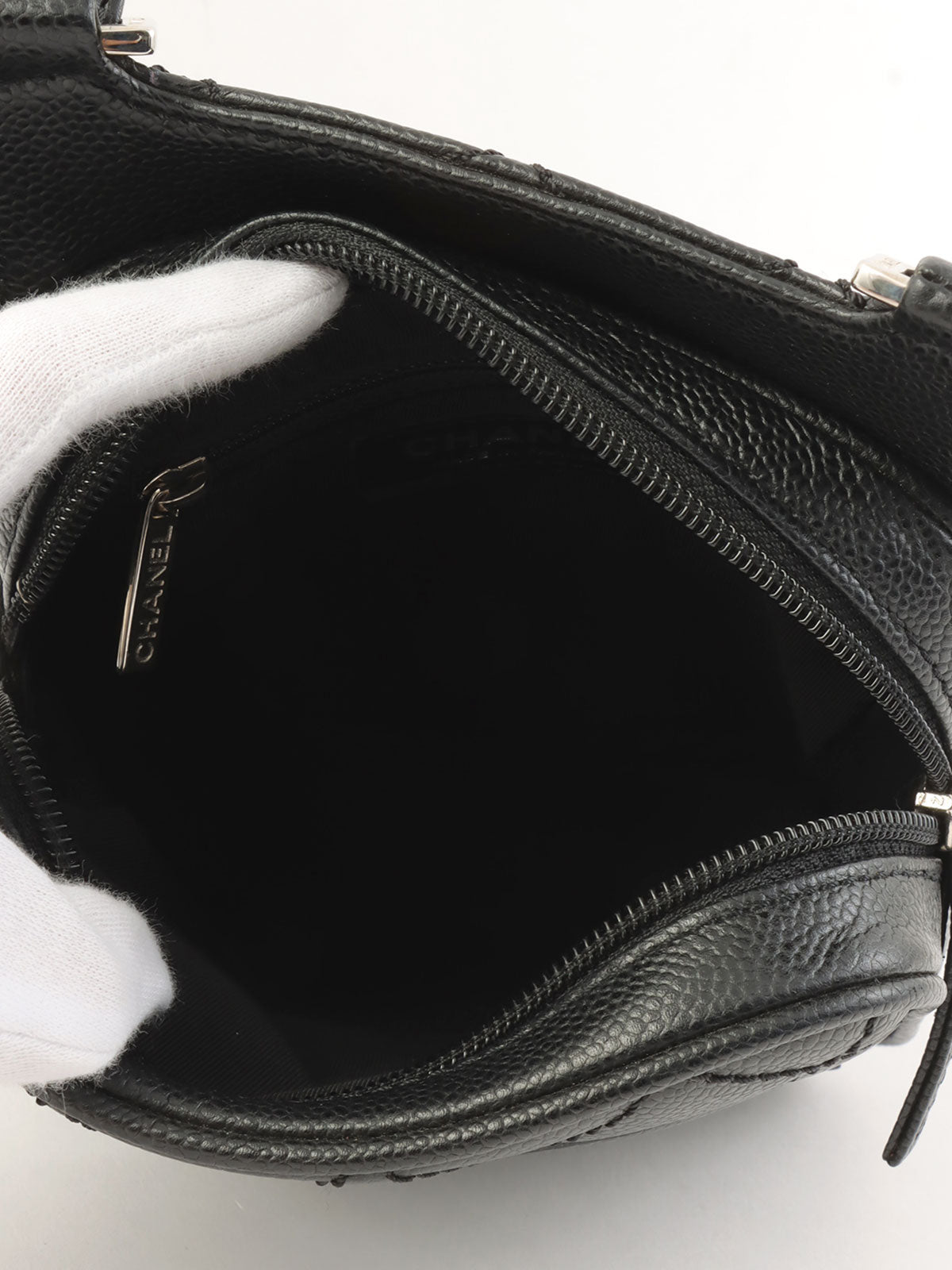 2005年頃製 キャビアスキンCCマークステッチショルダーバッグ ブラック