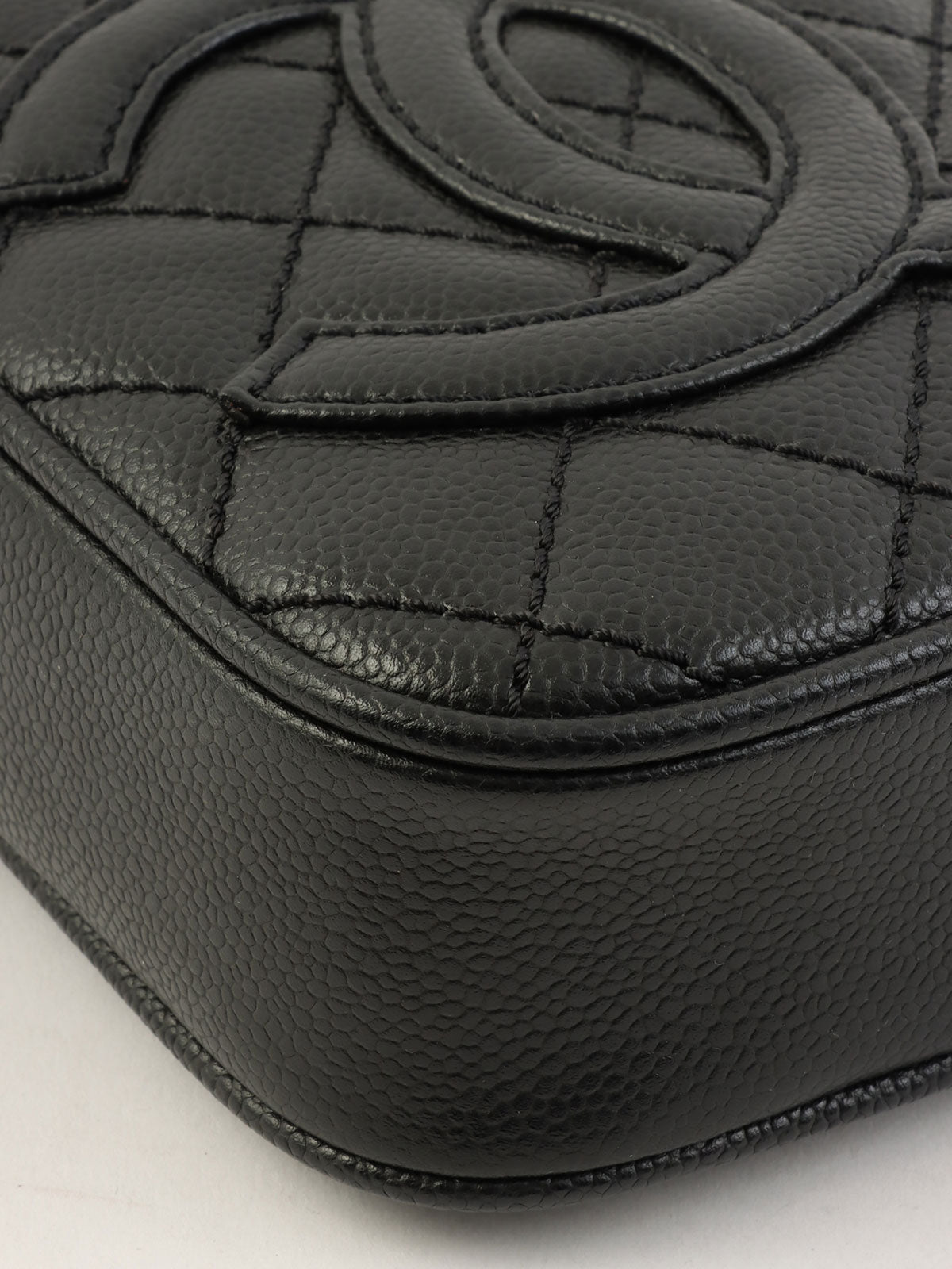 2005 Caviar Skin CC Mark Stitch Shoulder Bag Black