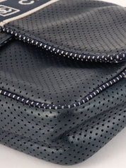 2004 Sports Line CC Turnlock Punched Leather Chain Shoulder Bag, Navy