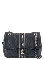 2004 Sports Line CC Turnlock Punched Leather Chain Shoulder Bag, Navy