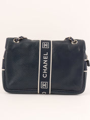 2004 Sports Line CC Turnlock Punched Leather Chain Shoulder Bag, Navy