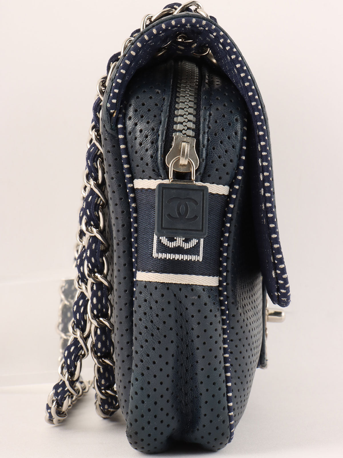 2004年頃製 スポーツラインCCターンロックパンチングレザーチェーンショルダーバッグ ネイビー