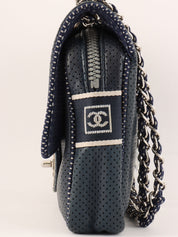 2004 Sports Line CC Turnlock Punched Leather Chain Shoulder Bag, Navy