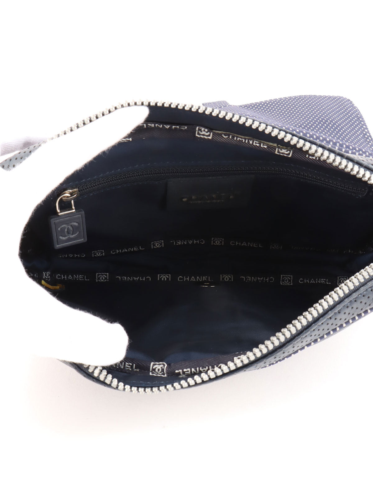 2004年頃製 スポーツラインCCターンロックパンチングレザーチェーンショルダーバッグ ネイビー