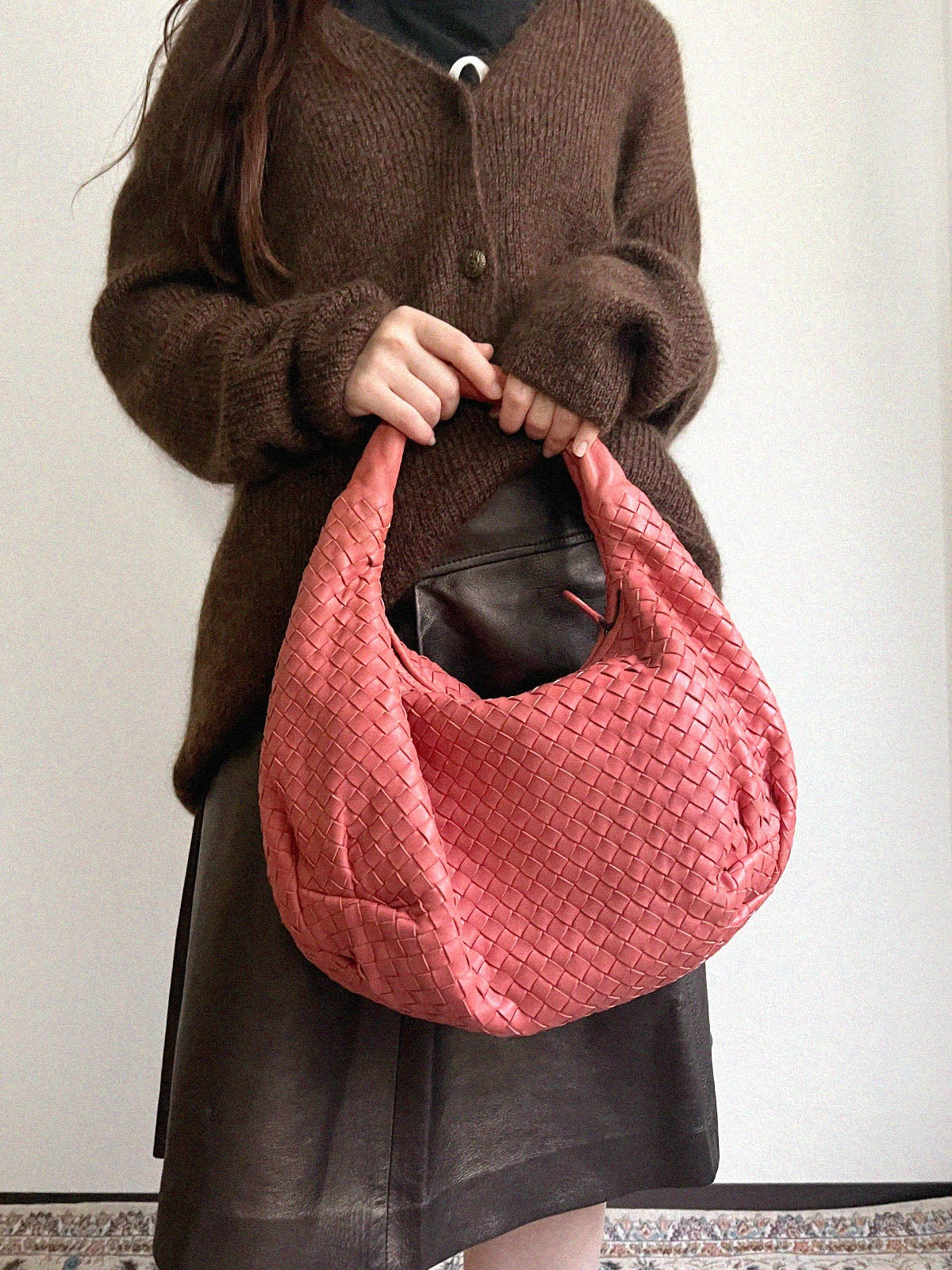 Intrecciato Hobo Bag in Salmon Pink
