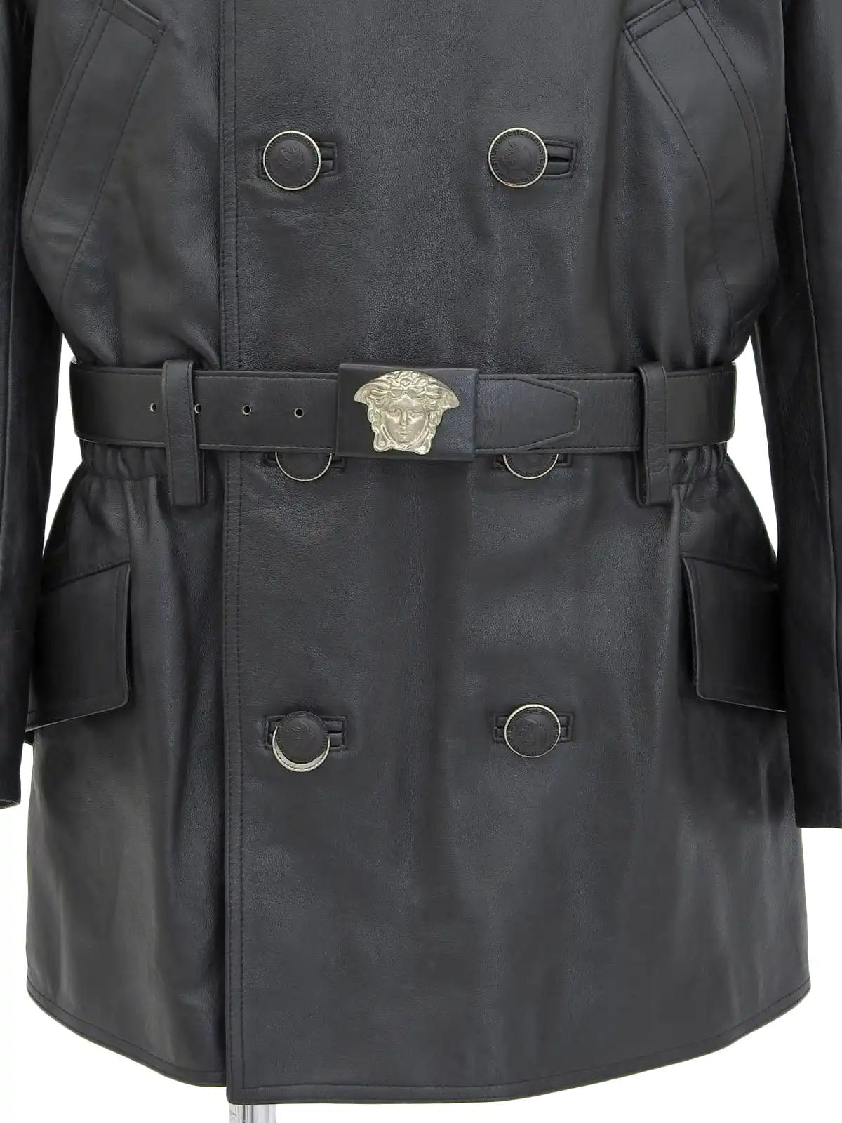 Medusa Button Belt Jacket in Black