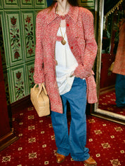 2001 Tweed CC Mark Button Long Coat in Red/Multi