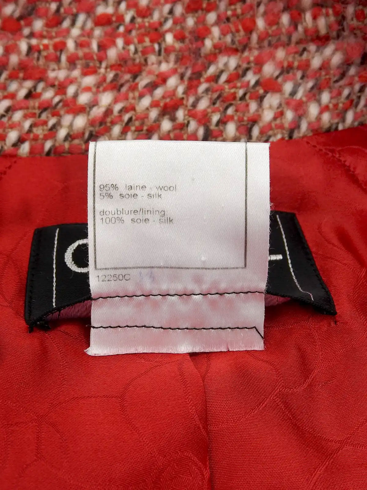 2001年製　ツイードCCマークボタンロングコート　レッド/マルチ