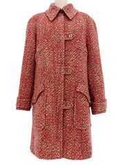 2001 Tweed CC Mark Button Long Coat in Red/Multi