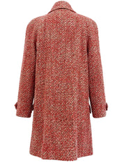 2001 Tweed CC Mark Button Long Coat in Red/Multi