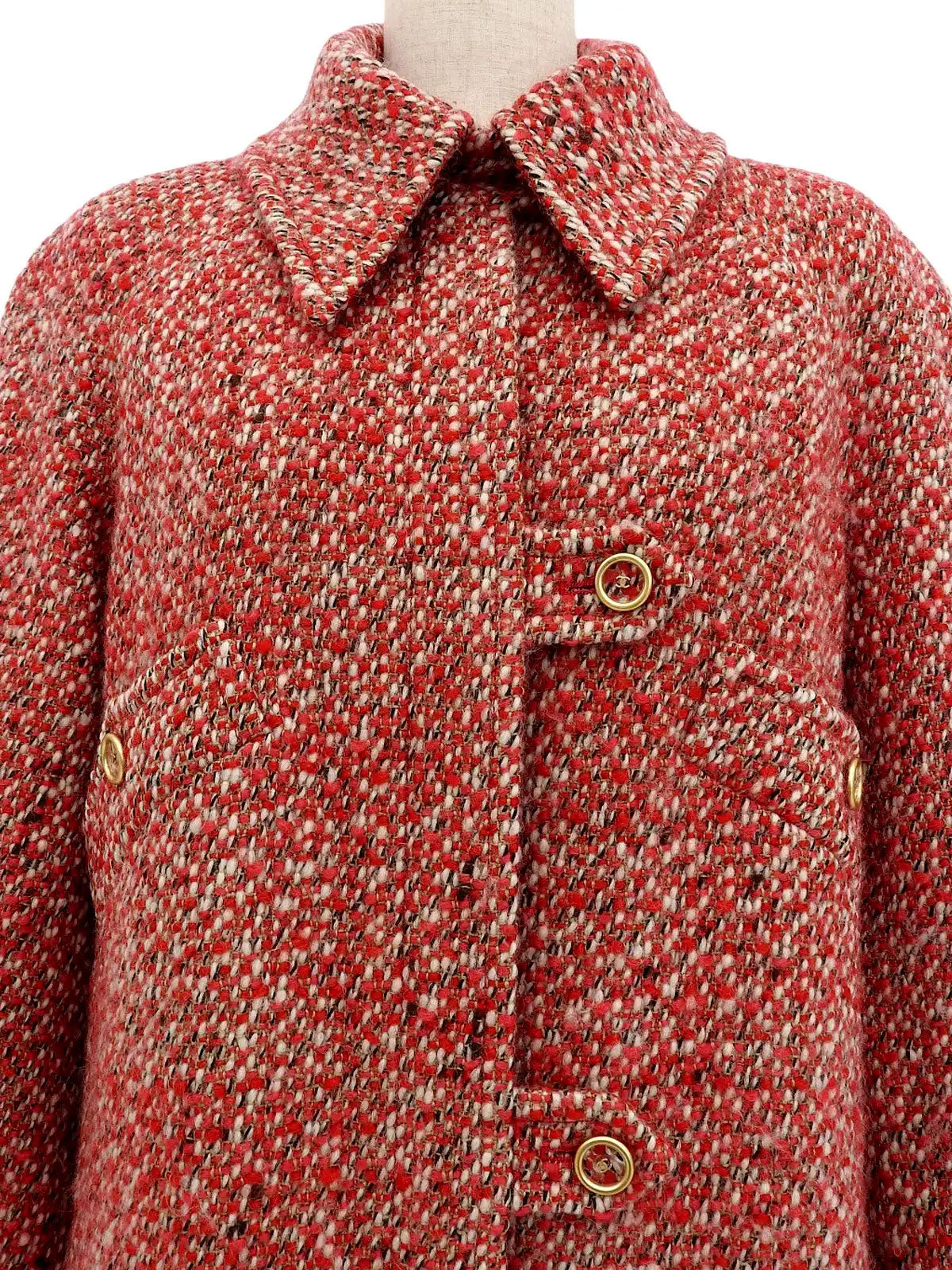 2001 Tweed CC Mark Button Long Coat in Red/Multi
