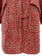 2001年製　ツイードCCマークボタンロングコート　レッド/マルチ