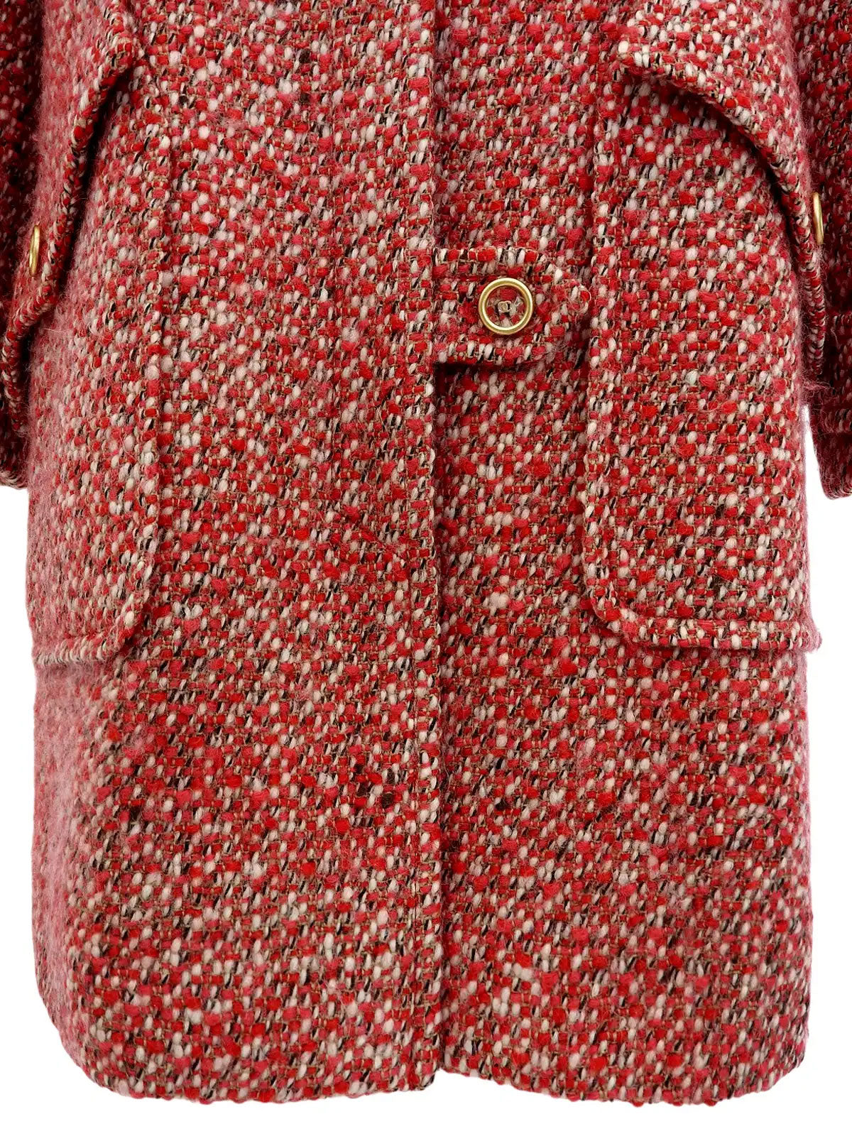 2001 Tweed CC Mark Button Long Coat in Red/Multi