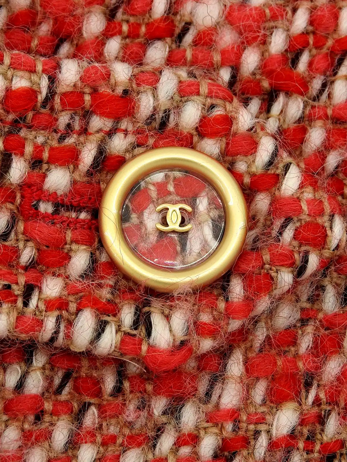 2001 Tweed CC Mark Button Long Coat in Red/Multi