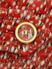 2001 Tweed CC Mark Button Long Coat in Red/Multi