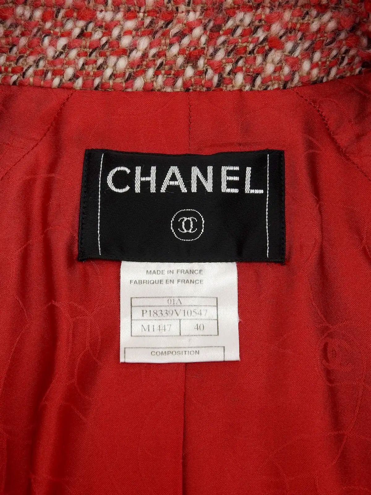 2001 Tweed CC Mark Button Long Coat in Red/Multi