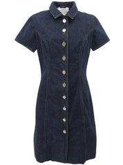 Denim CC Mark Button Short Sleeve Dress in Indigo