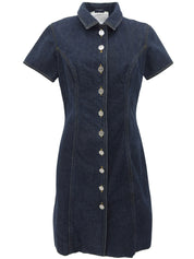 Denim CC Mark Button Half Sleeve Dress in Indigo