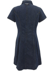 Denim CC Mark Button Half Sleeve Dress in Indigo