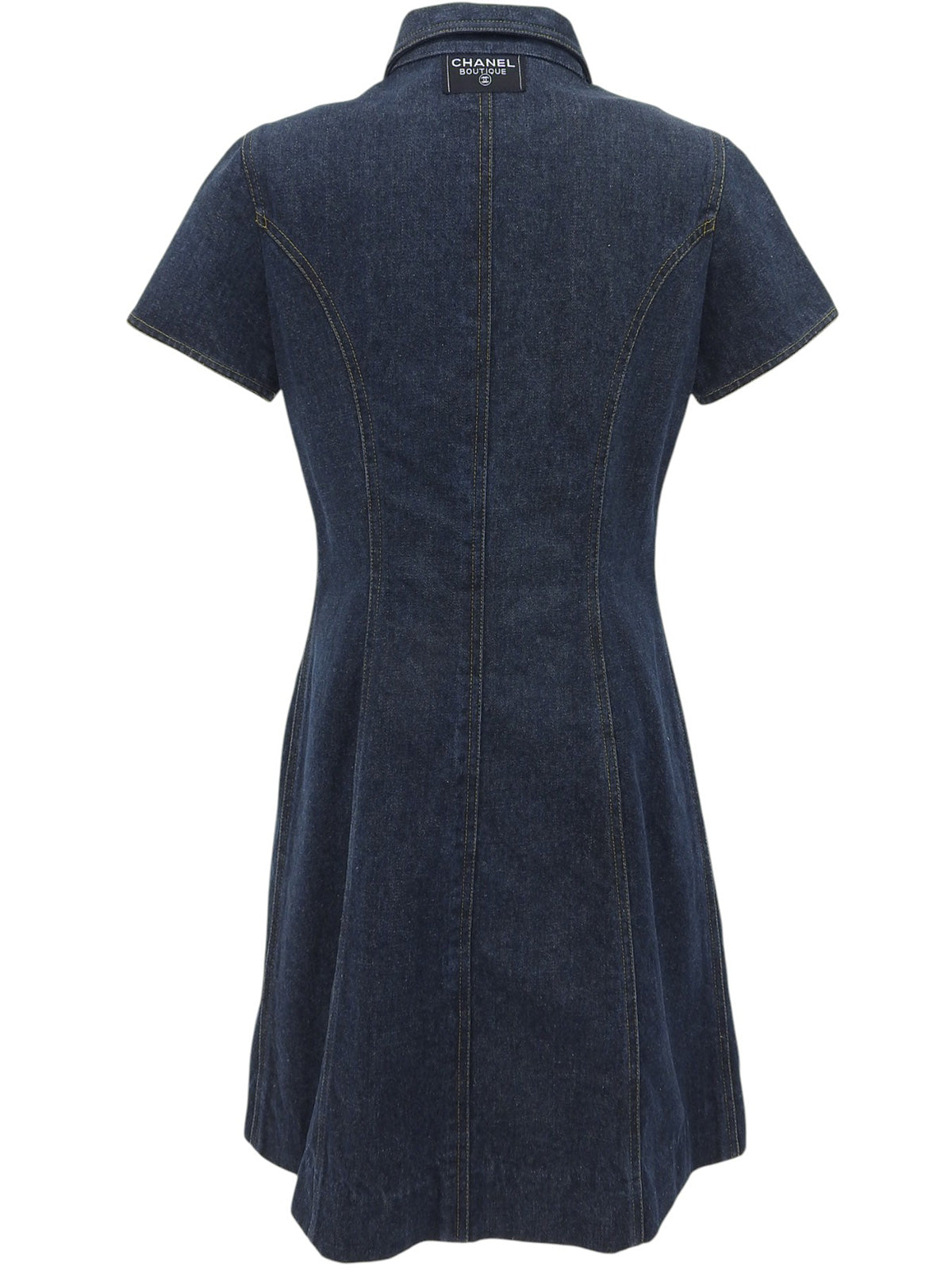 Denim CC Mark Button Short Sleeve Dress in Indigo