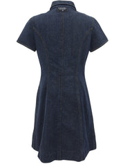 Denim CC Mark Button Short Sleeve Dress in Indigo