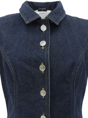 Denim CC Mark Button Half Sleeve Dress in Indigo