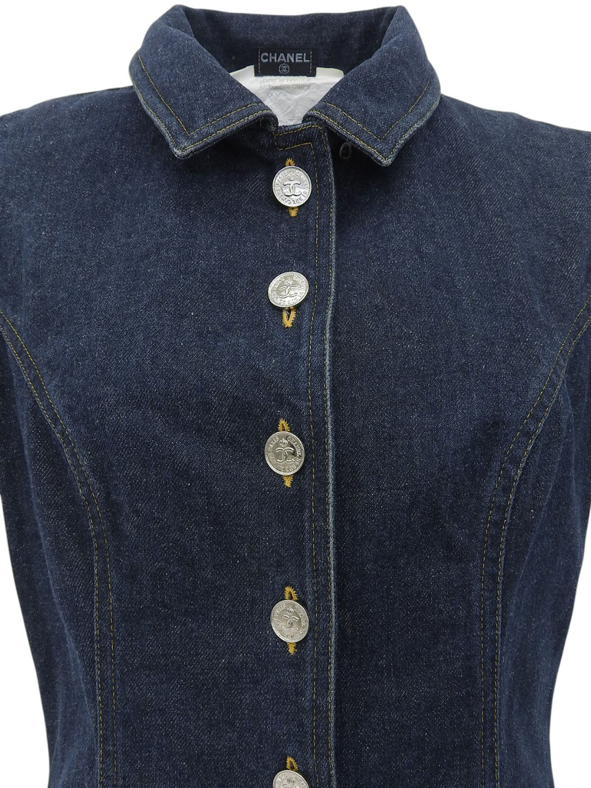 Denim CC Mark Button Short Sleeve Dress in Indigo