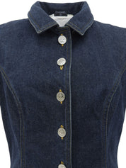 Denim CC Mark Button Short Sleeve Dress in Indigo
