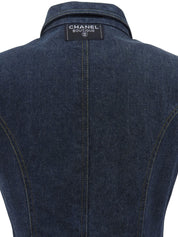 Denim CC Mark Button Half Sleeve Dress in Indigo