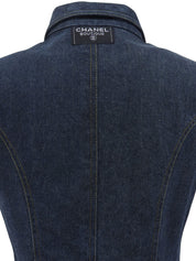Denim CC Mark Button Short Sleeve Dress in Indigo