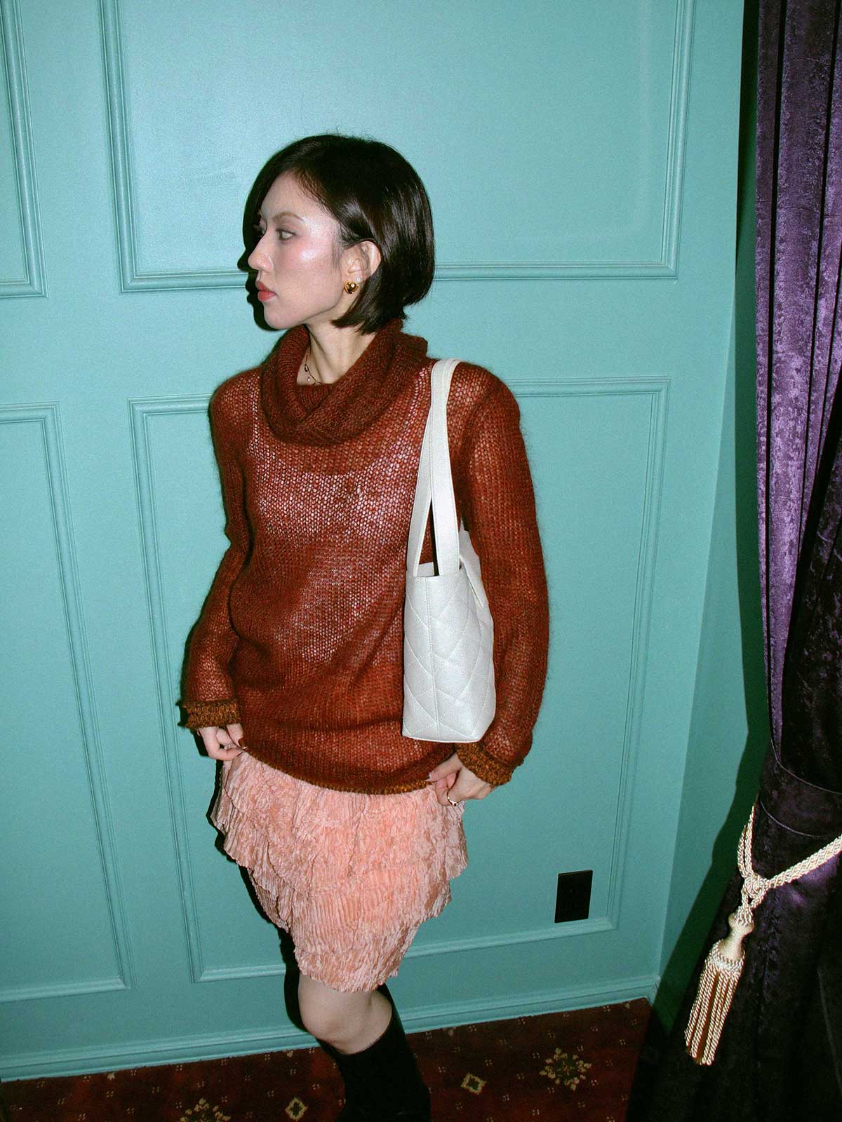 1998年製 モヘアCCマークプレートタートルネックニット ワインレッド