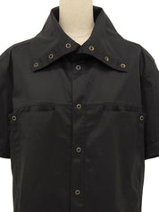 Cotton logo button short sleeve top in black