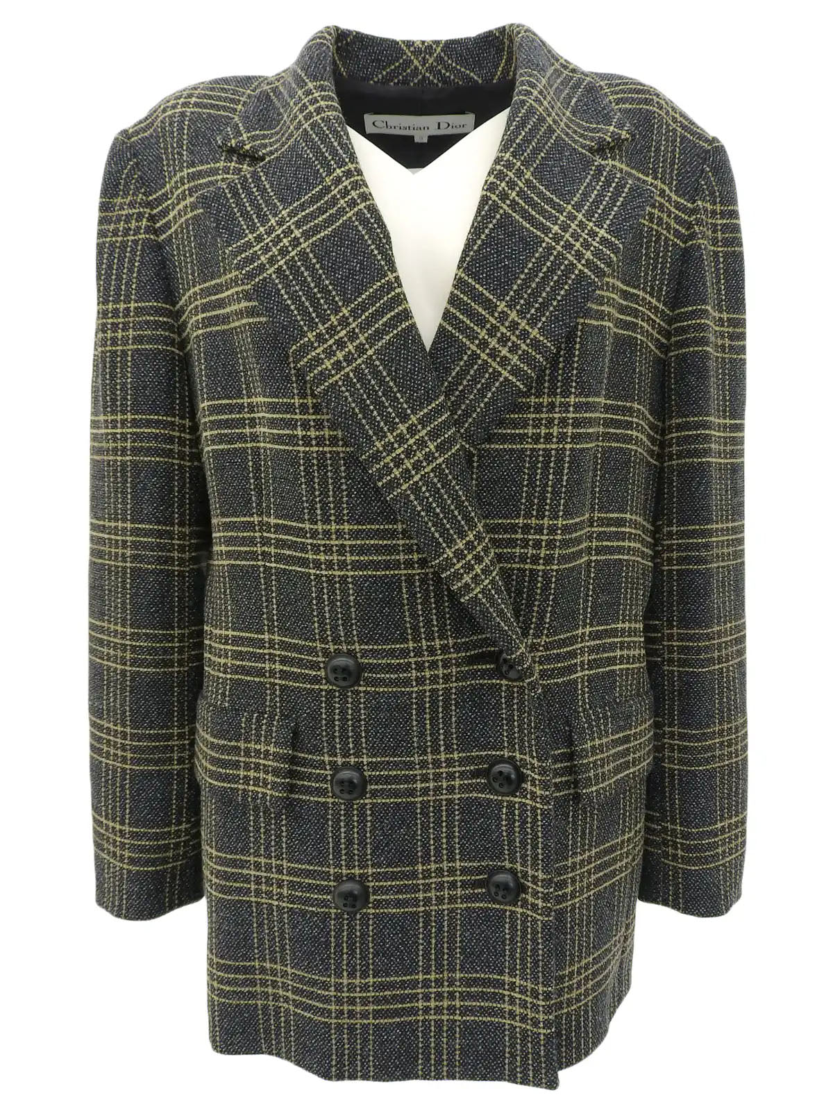 Wool check pattern double-breasted jacket in gray/yellow