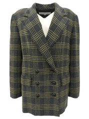 Wool check pattern double-breasted jacket in gray/yellow