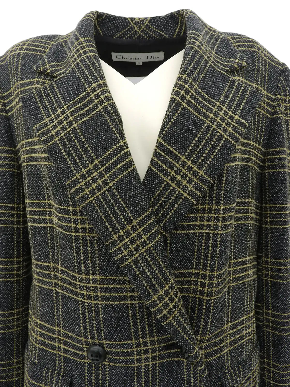Wool check pattern double-breasted jacket in gray/yellow