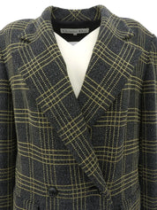 Wool check pattern double-breasted jacket in gray/yellow