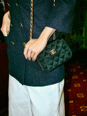 1992年頃製 シルクサテンCCターンロックビジューチェーンバッグミニ ブラック