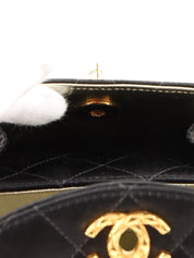 1992年頃製 シルクサテンCCターンロックビジューチェーンバッグミニ ブラック