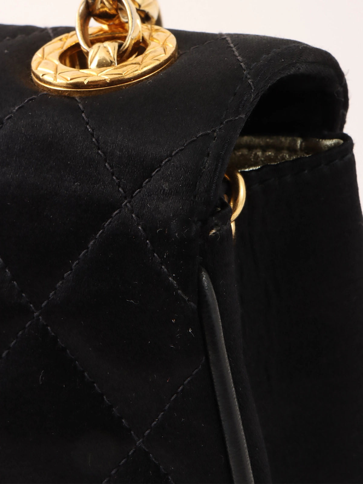 1992年頃製 シルクサテンCCターンロックビジューチェーンバッグミニ ブラック