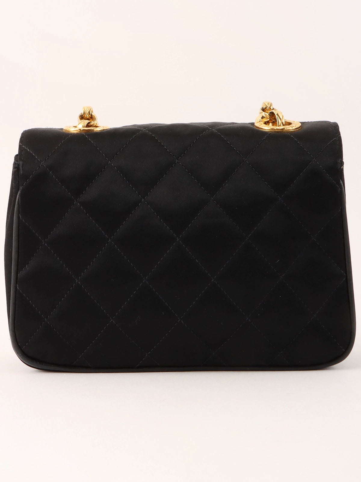 1992年頃製 シルクサテンCCターンロックビジューチェーンバッグミニ ブラック