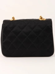 1992年頃製 シルクサテンCCターンロックビジューチェーンバッグミニ ブラック