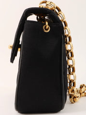 1992年頃製 シルクサテンCCターンロックビジューチェーンバッグミニ ブラック