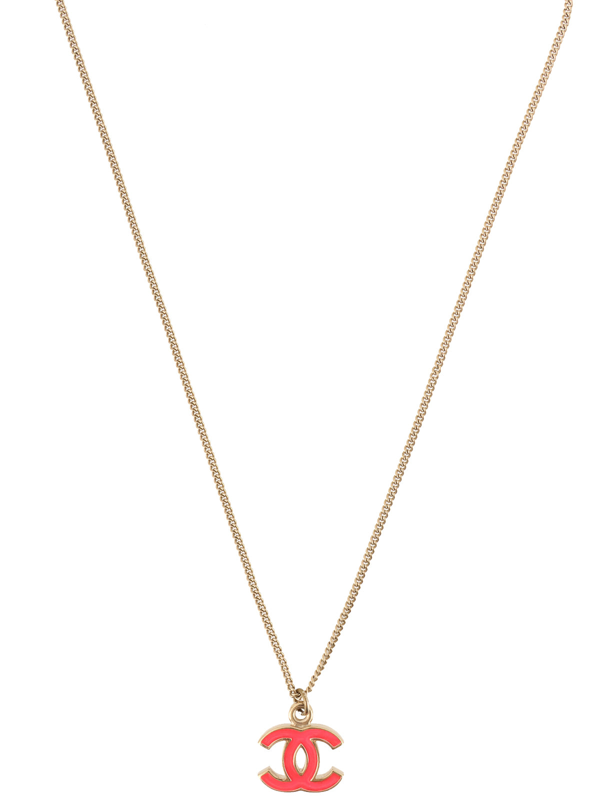 2004 CC Mark Plate Necklace Gold/Neon Pink