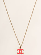 2004 CC Mark Plate Necklace Gold/Neon Pink