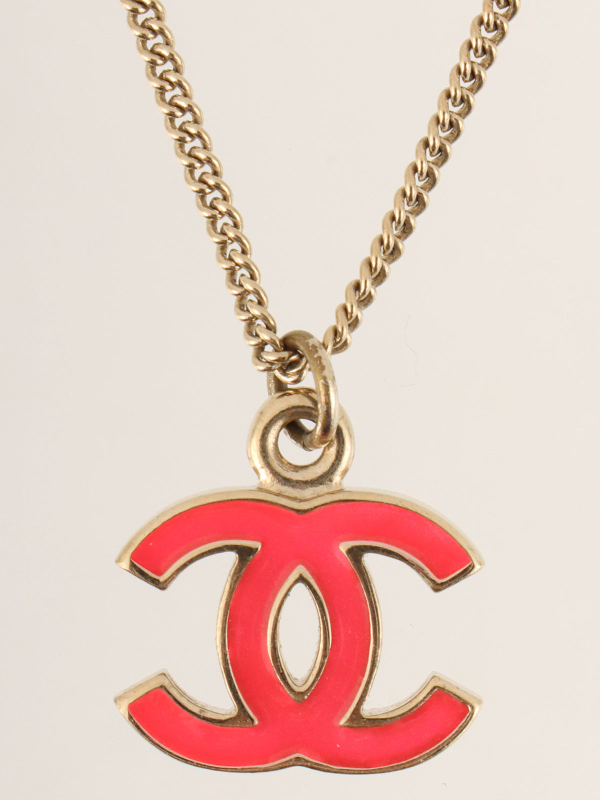 2004 CC Mark Plate Necklace Gold/Neon Pink