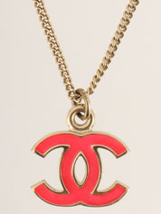 2004 CC Mark Plate Necklace Gold/Neon Pink